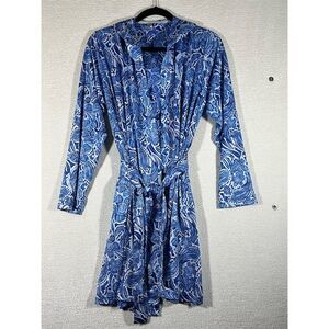 RipSkirt Hawaii Women's Hooded Paisley Robe Blue Long Sleeve Size XS-S